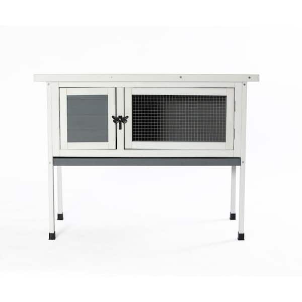 maocao hoom 36 in. L x 18 in. H White Wooden Rabbit Cage with Easy Clear Tray