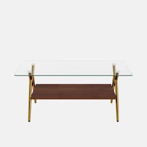 38.6 in. Transparent Rectangle Tempered Glass Top Coffee Table with Golden Metal Legs