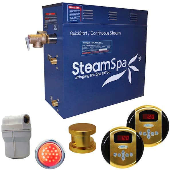 SteamSpa Royal 7.5kW Steam Bath Generator Package in Polished Brass