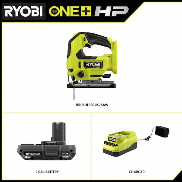 RYOBI PBLJS01B-PSK005 ONE+ HP 18V Brushless Cordless Jig Saw with 2.0 Ah Battery and Charger - 2
