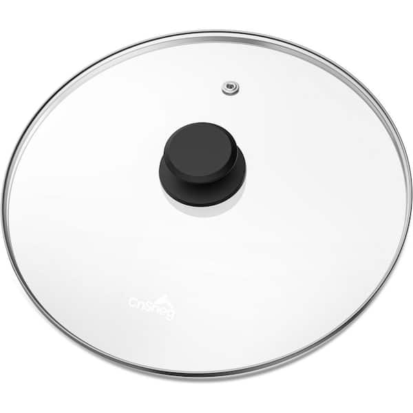 12 in. Tempered Glass Pan Lid with Stainless Steel Rim and Steam Vent, Heat Resistant Knob, Fits Pots Pans Skillets