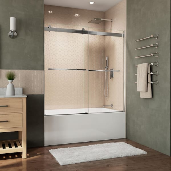 DreamLine 60 in. W x 60 in. H Sliding Frameless Tub Door with Chrome Finish