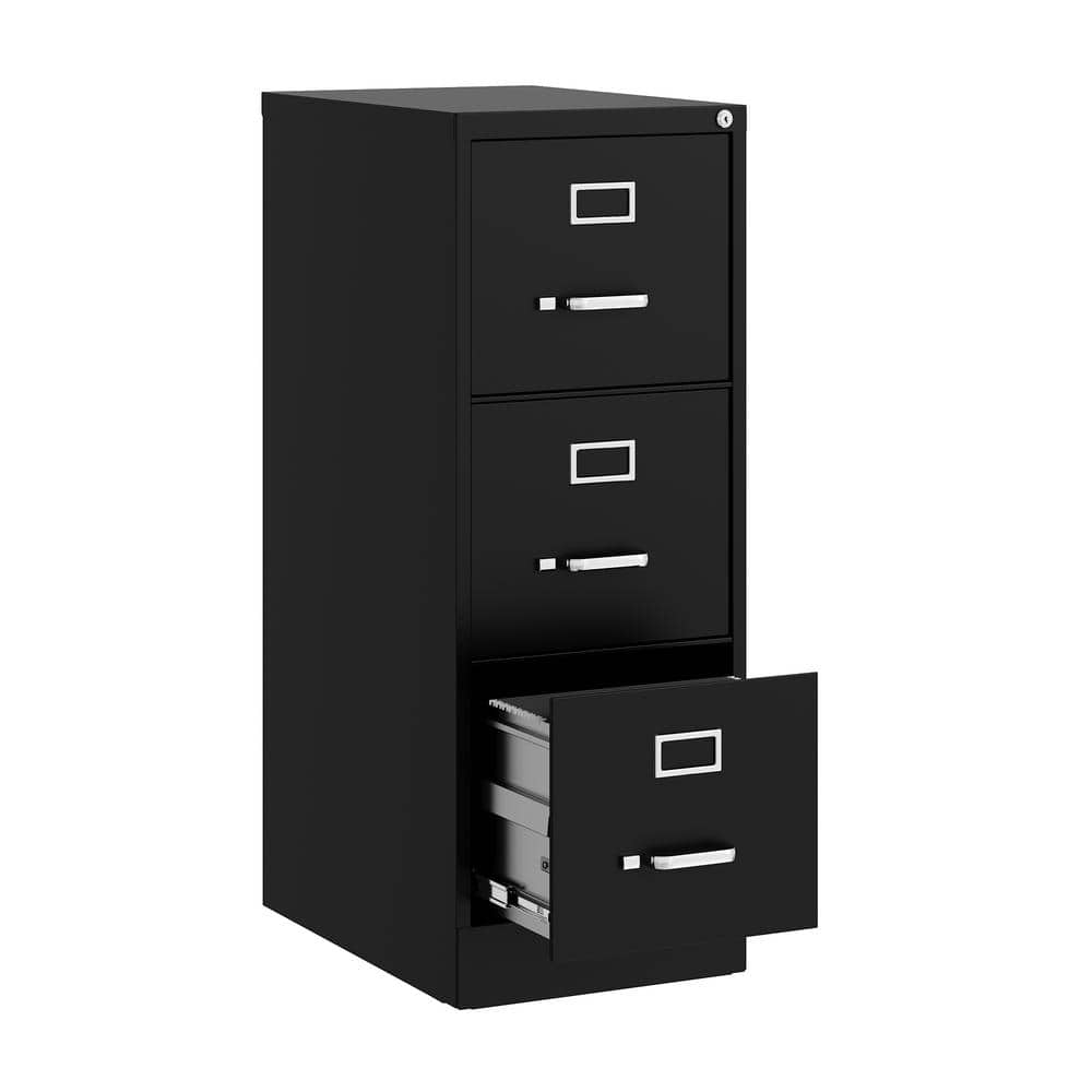 Black Steel 3-Drawer Lockable Vertical File Cabinet