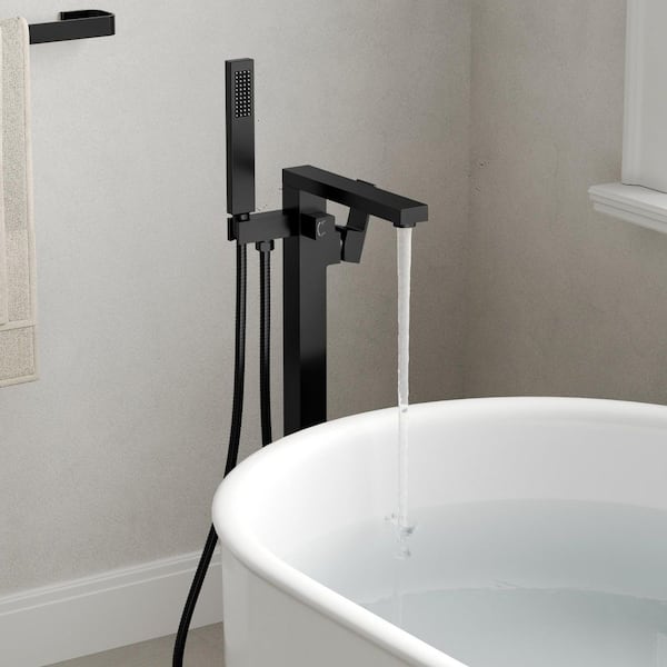 Single-Handle Claw Foot Freestanding Tub Faucet with Hand Shower in Matte Black