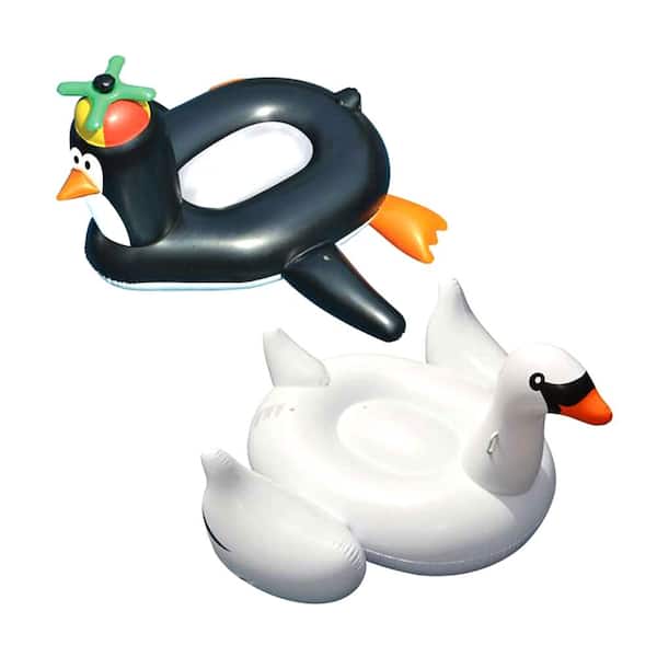 Swimline 75 in. Pool Happy Penguin Float Plus Giant Inflatable Ride-On Swan Float