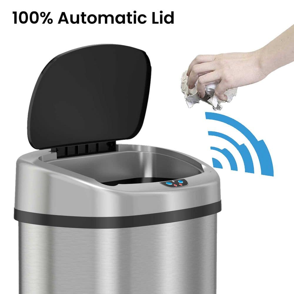 13 Gallon Stainless Steel Touchless Sensor Kitchen Trash Can with AC Adapter