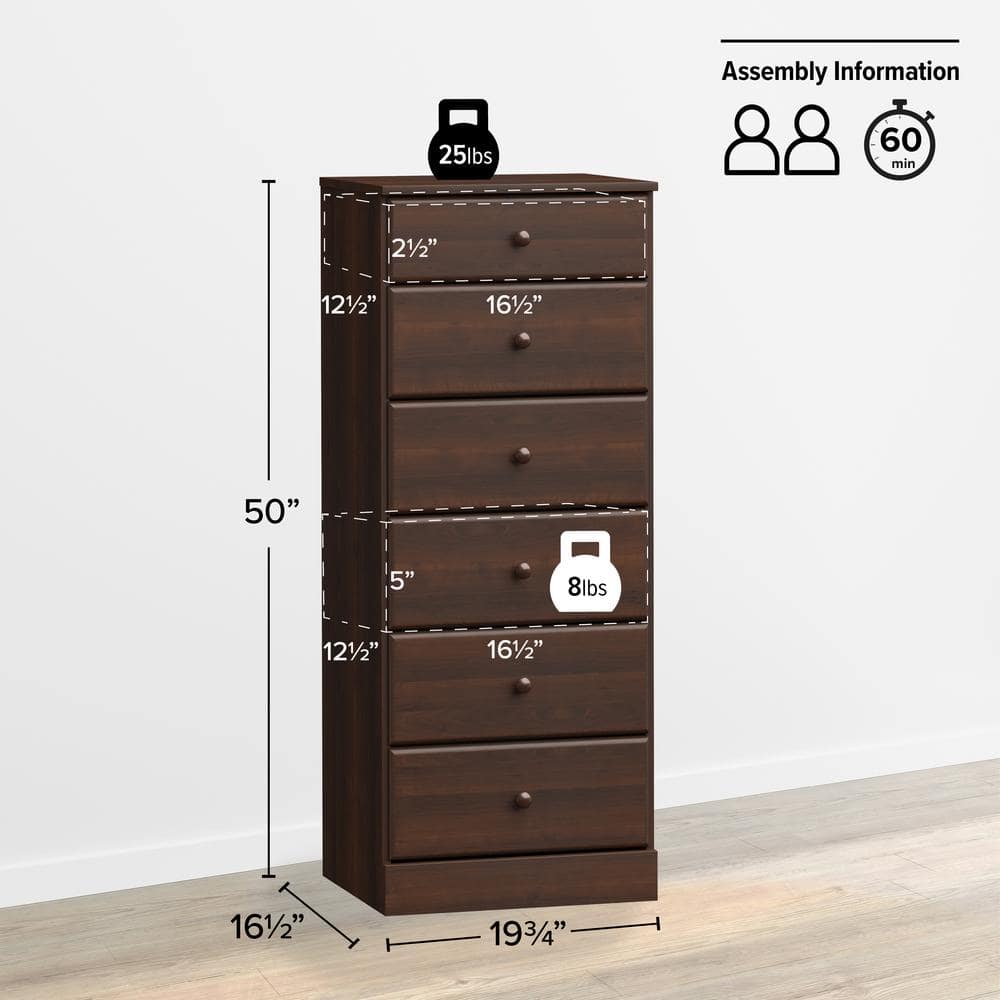 Astrid Espresso 6-Drawer Tall Vertical Dresser for Compact Spaces