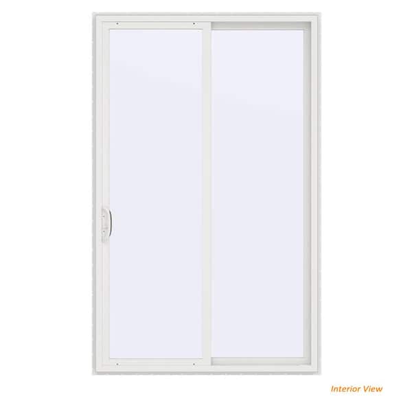 JELD-WEN FiniShield V-4500 60-in x 80-in 4-9/16-in Low-e Blinds Between The Glass Bronze Vinyl Sliding Left-Hand Sliding Double Patio Door Screen Included