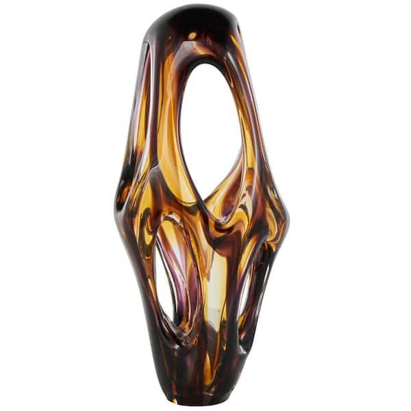 Litton Lane Yellow Glass Cutout Abstract Sculpture with Pink and Amber Accents