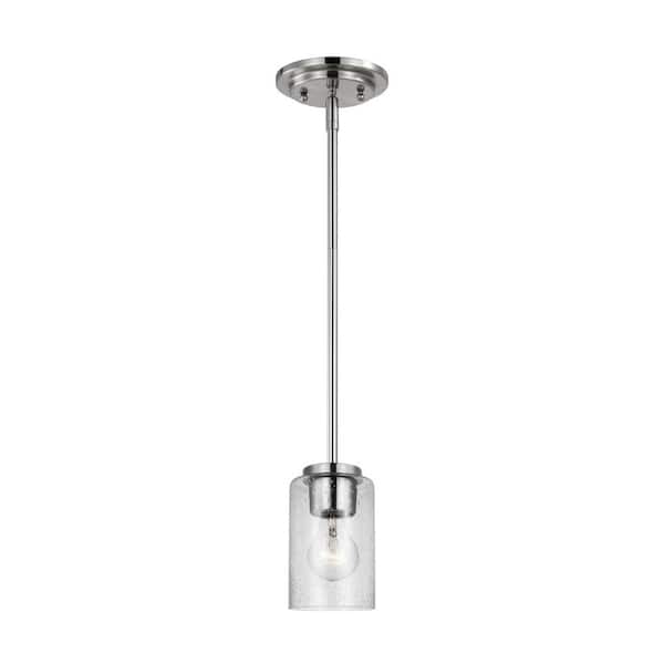 Generation Lighting - Oslo 1-Light Brushed Nickel Contemporary Dimmable Pendant Light with Clear Seeded Glass Shade