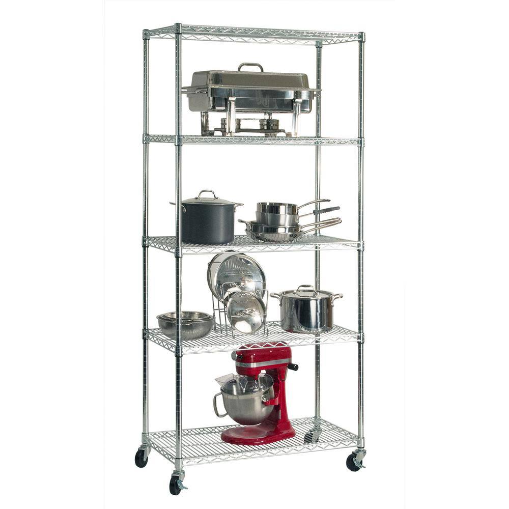 Seville Classics Commercial-Grade 5-Tier Nsf-Certified Steel Wire Wheeled Shelving