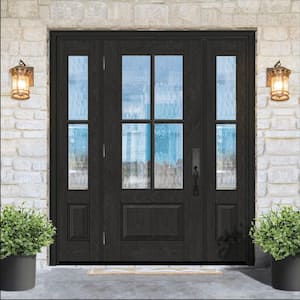 Regency 68 in. x 80 in. 3/4Lite 4SDL Oasis Deco Glass RHOS Prefinish Onyx Fiberglass Prehung Front Door w/2_ 14inSL