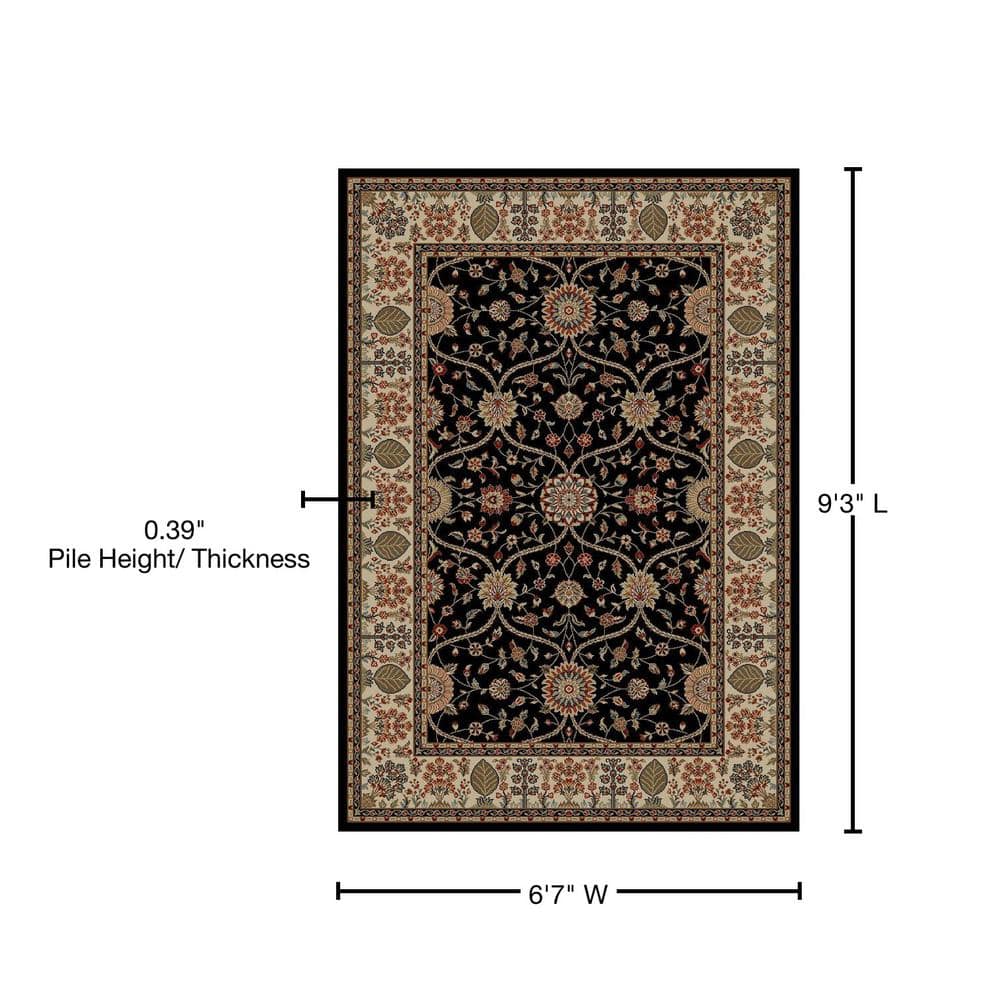 Elegant Black 6'7" x 9'3" Traditional Polypropylene Area Rug