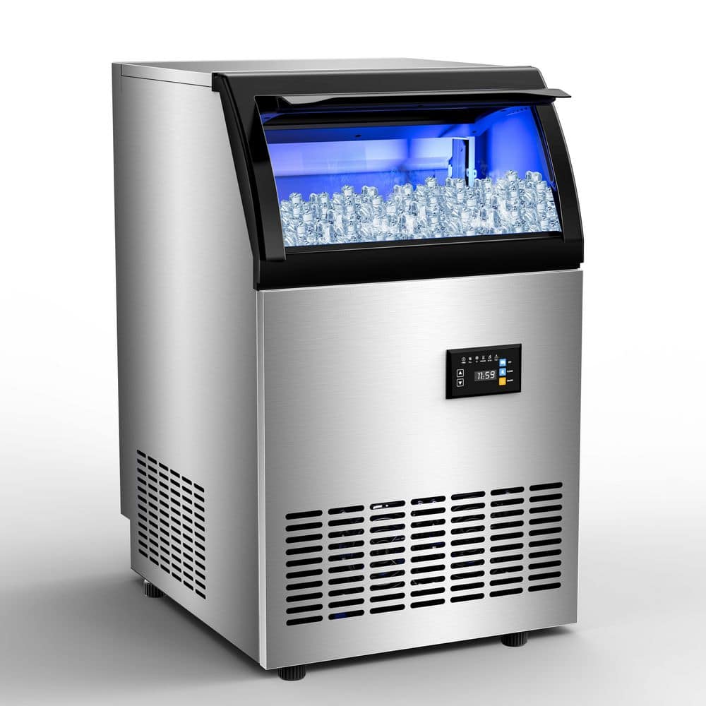 Gilati Commercial Ice Maker 220 lb./24 H Freestanding Ice Maker Machine with 65 lb. Storage, Stainless Steel