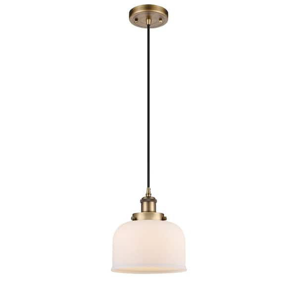 Innovations Bell 1-Light Brushed Brass Bowl Pendant Light with Matte White Glass Shade