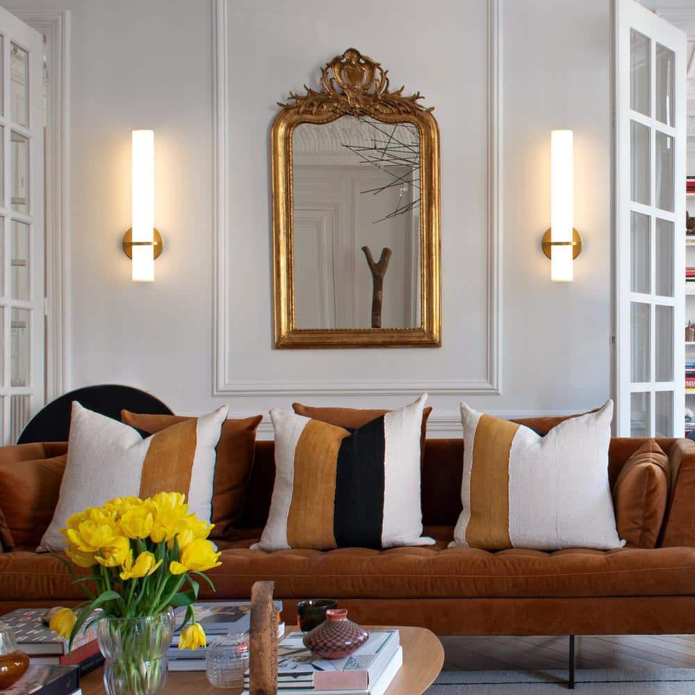 Gold Cylinder Dimmable LED Wall Sconce with Frosted Acrylic Shade