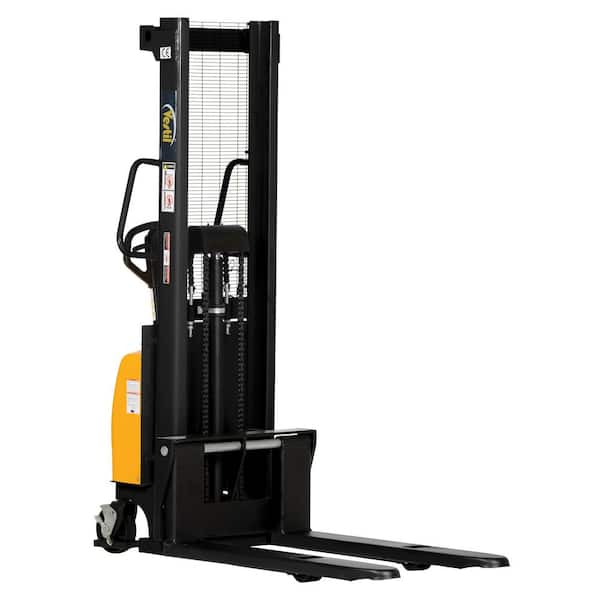 Vestil 2,000 lb. Capacity 63 in. High Combination Hand Pump and Electric Stacker with Fixed Forks Over Fixed Support Legs
