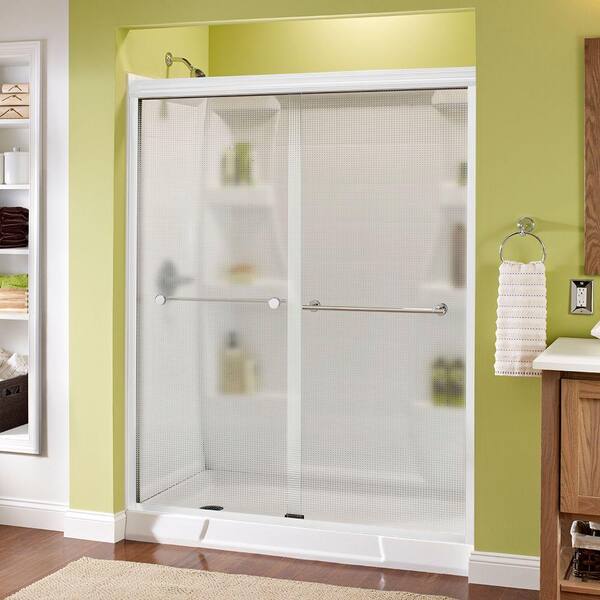 Delta Lyndall 60 in. X 70 in. Semi-Frameless Traditional Sliding Shower Door in White and Chrome with Droplet Glass