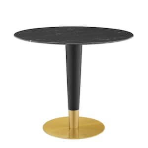 Zinque 36 in. Gold Black Artificial Marble Dining Table