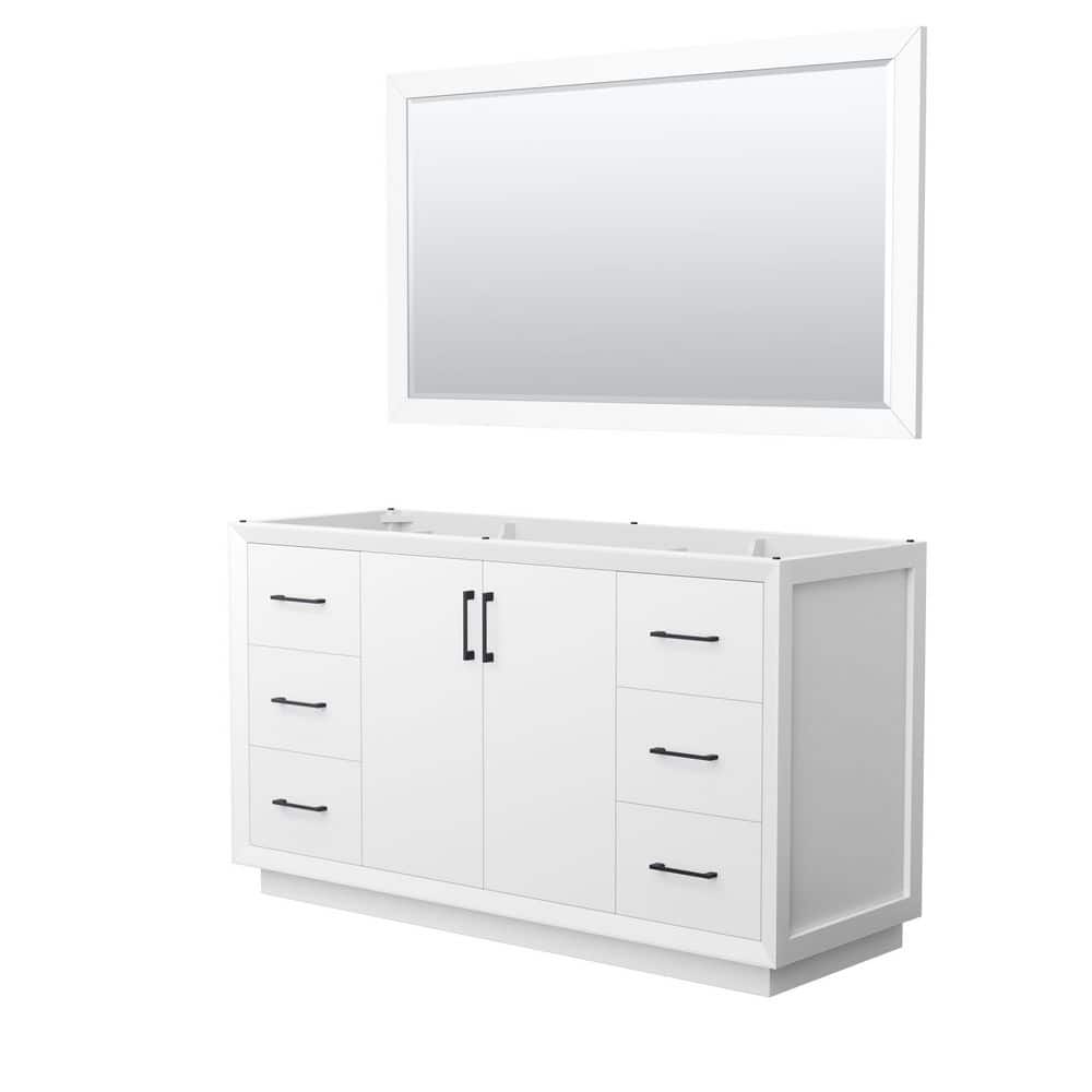 Wyndham Collection Strada 59.25 in. W x 21.75 in. D x 34.25 in. H Single Bath Vanity Cabinet without Top in White with 58 in. Mirror, White with Matte Black Trim -  WCF414160SWBCXSXXM58