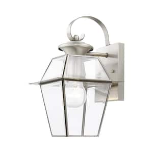 Ainsworth 12.5 in. 1-Light Brushed Nickel Outdoor Hardwired Wall Lantern Sconce with No Bulbs Included