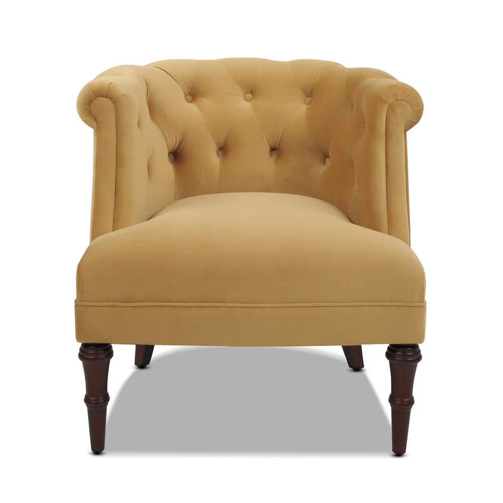 Gold Velvet Barrel Accent Chair with Wood Frame
