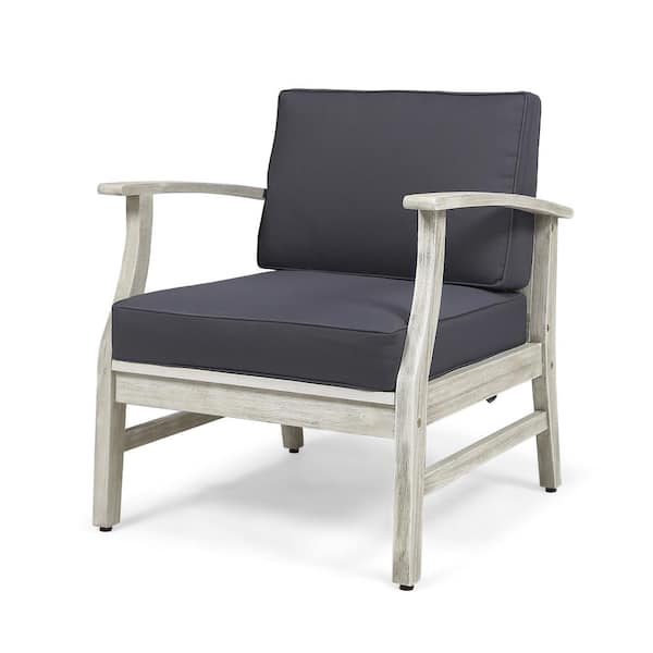 Unbranded Dark Grey Acacia Wood Outdoor Lounge Chair with Slat Panel Design