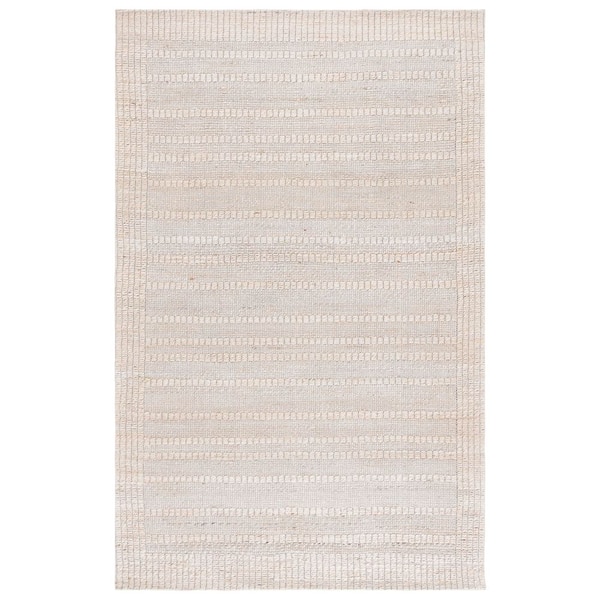Natural Fiber 5 ft. x 8 ft. Ivory Solid Color Striped Area Rug