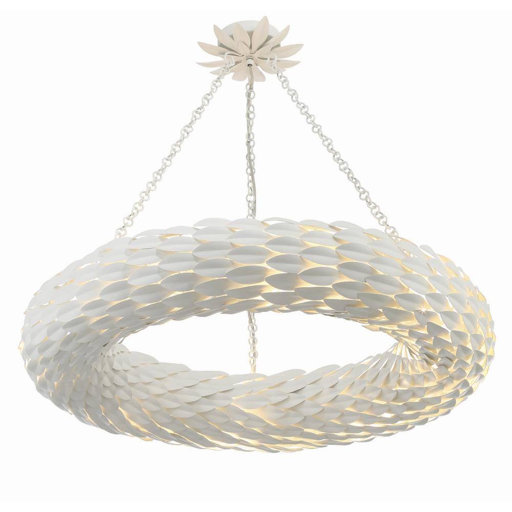 Matte White 8-Light Wrought Iron Leaf Chandelier