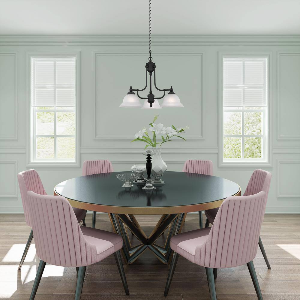 Elegant Black 3-Light Chandelier with White Alabaster Glass