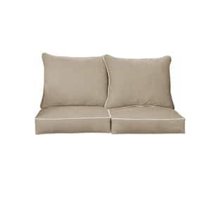 22.5 in. x 22.5 in. Sunbrella Deep Seating Indoor/Outdoor Canvas Taupe and Natural Loveseat Cushion