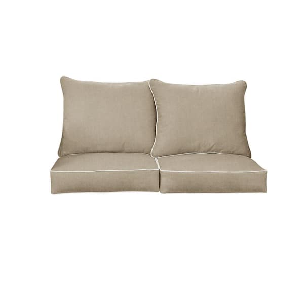 SORRA HOME 22.5 in. x 22.5 in. Sunbrella Deep Seating Indoor/Outdoor Canvas Taupe and Natural Loveseat Cushion