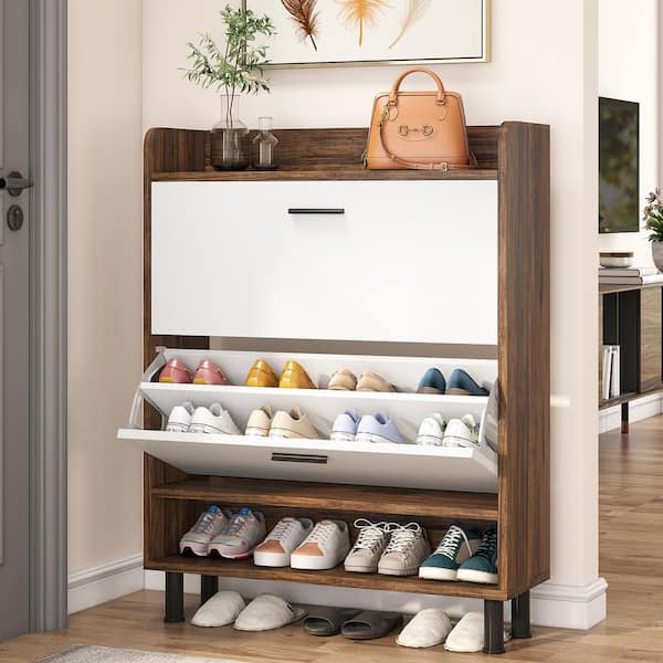 Portable Shoe Rack Organizer with Door 8 Pairs Shoe Storage Cabinet Easy  Assembly Plastic Adjustable Shoe