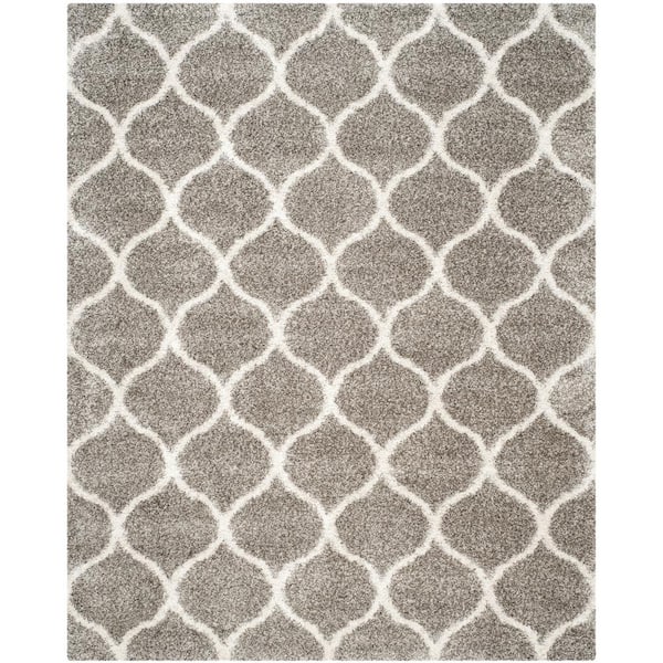 Hudson Shag 11 ft. x 15 ft. Gray/Ivory Geometric Trellis Area Rug