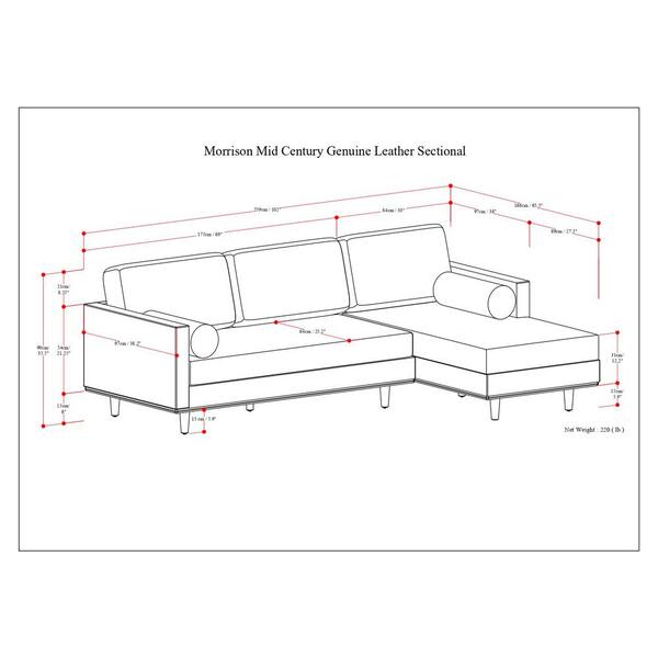Simpli Home Morrison 102 in Straight Arm Genuine Leather