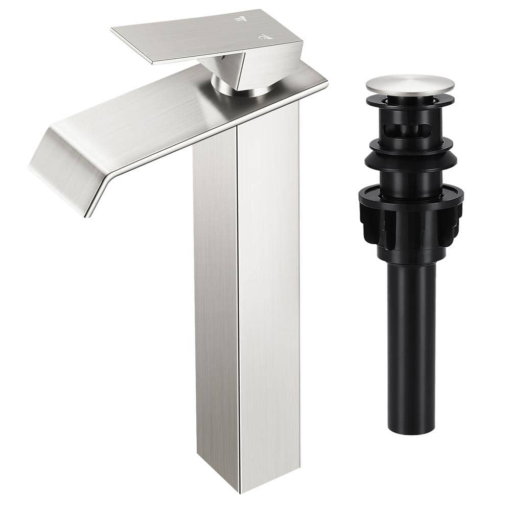 Single Hole Single Handle Waterfall Vessel Sink Faucet in Brushed Nickel