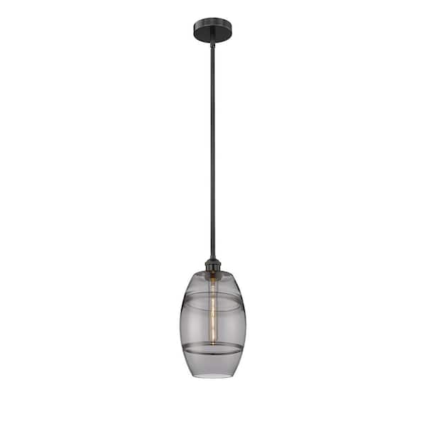 Vaz 100-Watt 1-Light Matte Black Standard Mini Pendant Light with Painted Glass Shade, No Bulbs Included