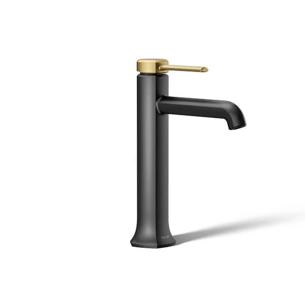 KOHLER Occasion Tall Single-Handle Single Hole Bathroom Faucet in Matte Black with Moderne Brass