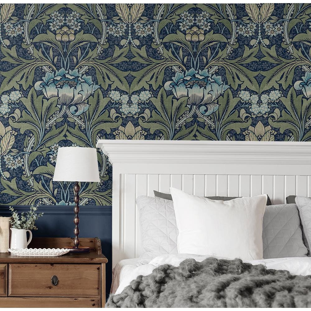 Denim & Sage Acanthus Floral Peel and Stick Wallpaper