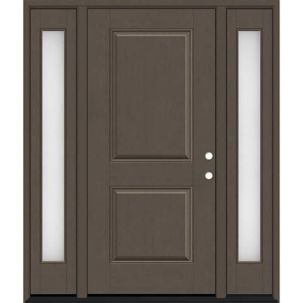 Regency 64 in. x 80 in. 2P Squaretop LHIS Ashwood Stain Mahogany Fiberglass Prehung Front Door w/Obscure12in. SLs 4-9/16