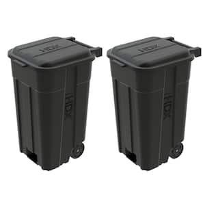 45 Gal. Black Outdoor Vented Trash Can with Wheels, Attached Lid, Rounded Handles, and Reinforced Foothold (2-Pack)