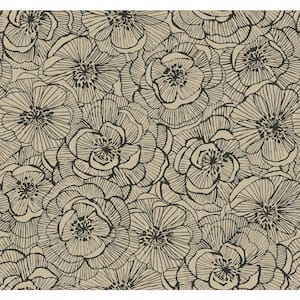Jardine Graphic Floral Gold Glitter and Ebony Paper Strippable Roll (Covers 60.75 sq. ft.)