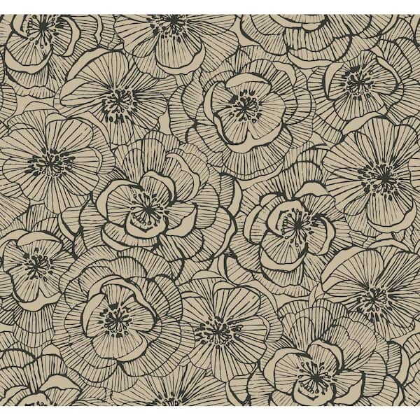 Seabrook Designs Jardine Graphic Floral Gold Glitter and Ebony Paper Strippable Roll (Covers 60.75 sq. ft.)