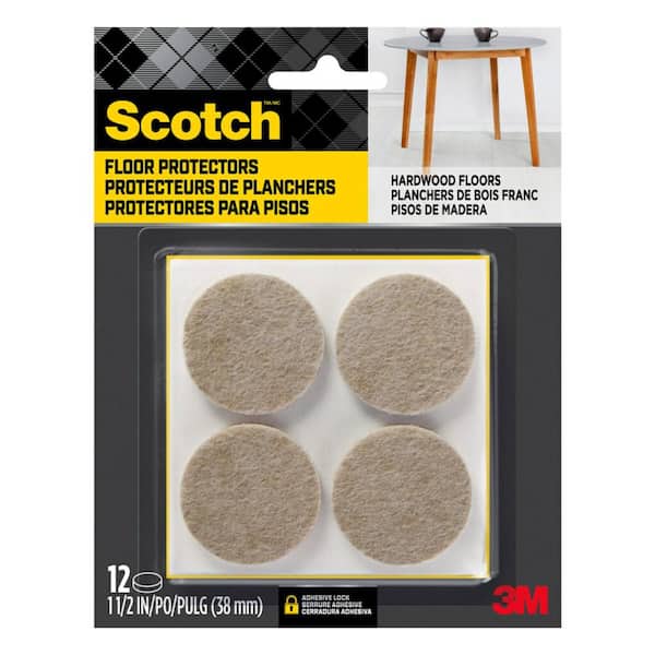 Scotch 1.5 in. Beige Round Surface Protection Felt Floor Pads (12-Pack)