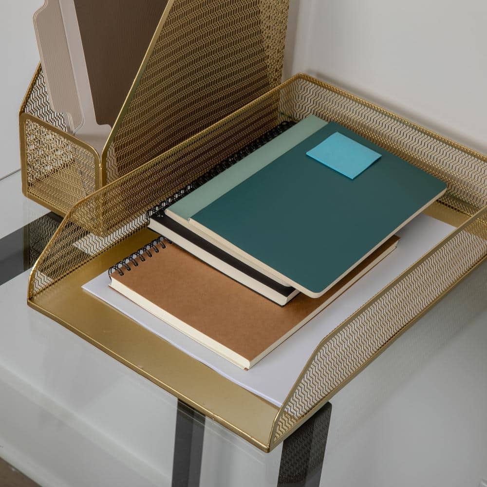 Gold Mesh Metal Paper Letter Inbox Tray Set