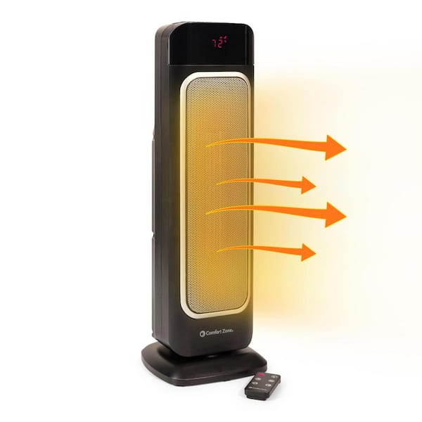 Comfort Zone 23 in. 1,500-Watt Black Oscillating Tower Electric Ceramic Heater with Remote Control
