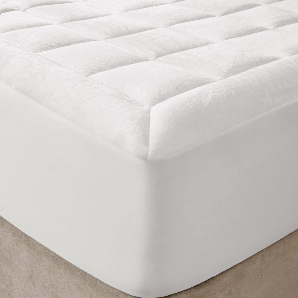 Full White Plush Down Alternative Waterproof Mattress Pad