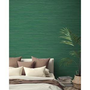 60.75 sq. ft. Forest Green Hillside Stringcloth Paper Unpasted Wallpaper Roll