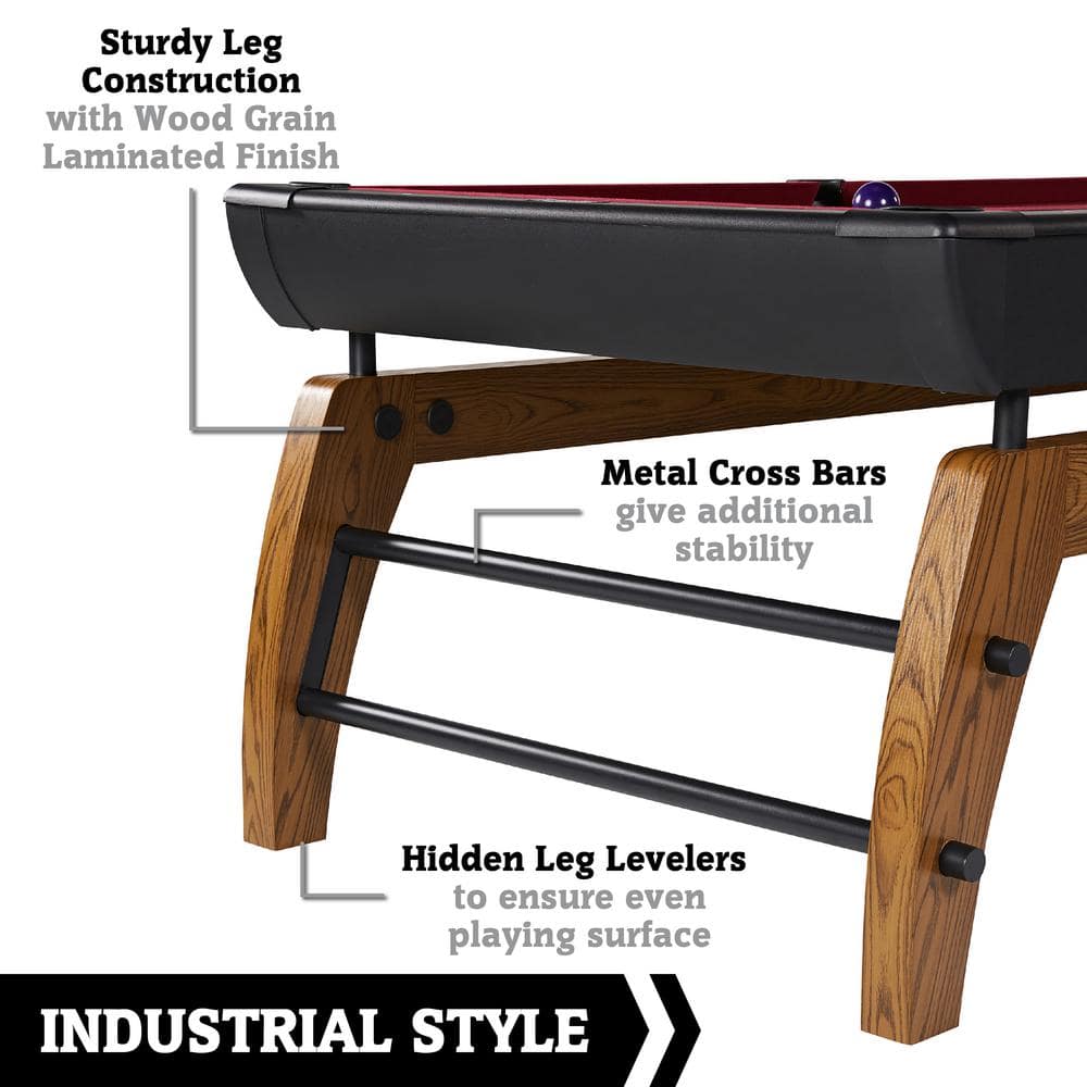 Edgewood 84" Burgundy Wool Blend Billiard Table with Oak Legs