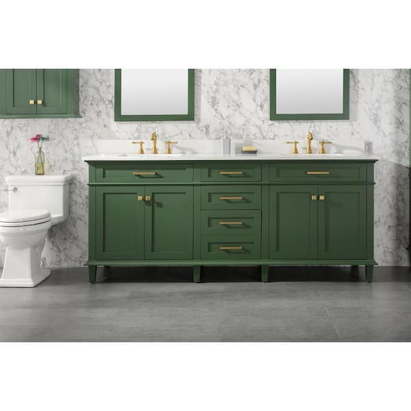 Unbranded 80 in. W x 22 in. D Vanity in Vogue Green with Marble Vanity Top in White with White Basin with Backsplash